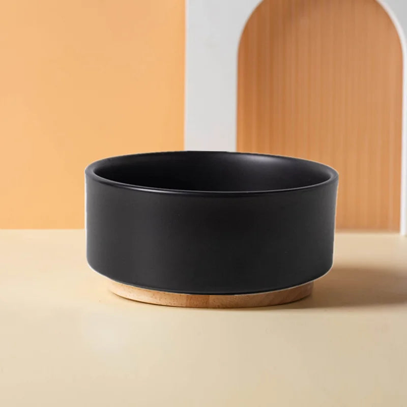 Ceramic Cat Bowl with Wooden Stand