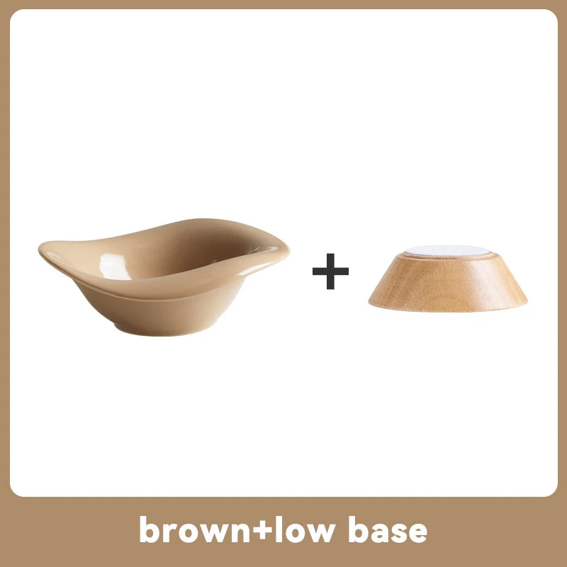 Raised Tilted Cat Bowl with Wooden Stand