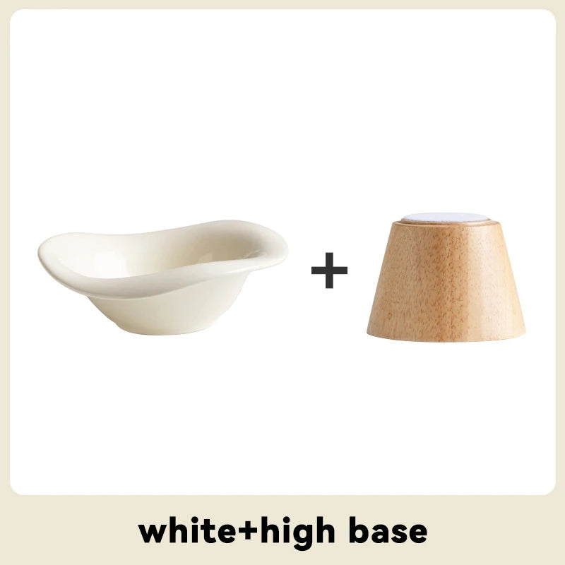 Raised Tilted Cat Bowl with Wooden Stand