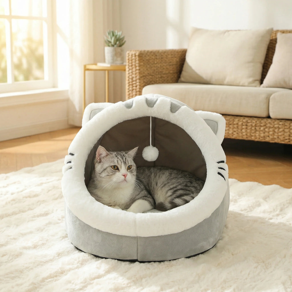 Cozy Cave Plush Cat Bed