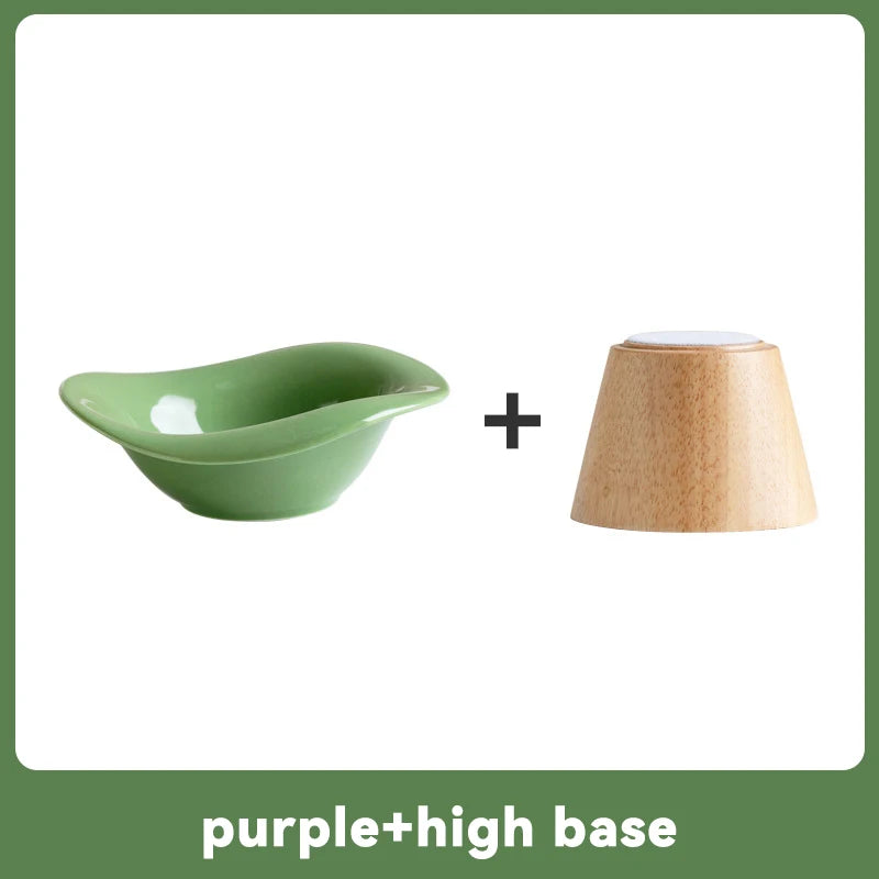 Raised Tilted Cat Bowl with Wooden Stand
