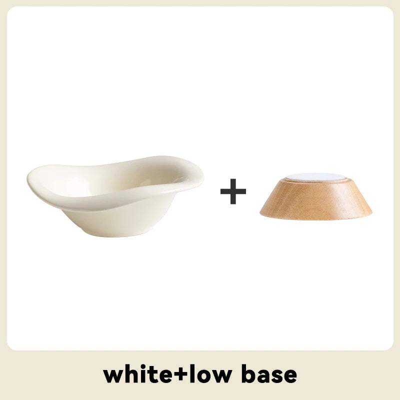 Raised Tilted Cat Bowl with Wooden Stand