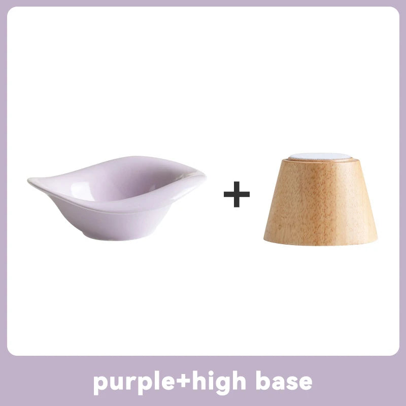 Raised Tilted Cat Bowl with Wooden Stand