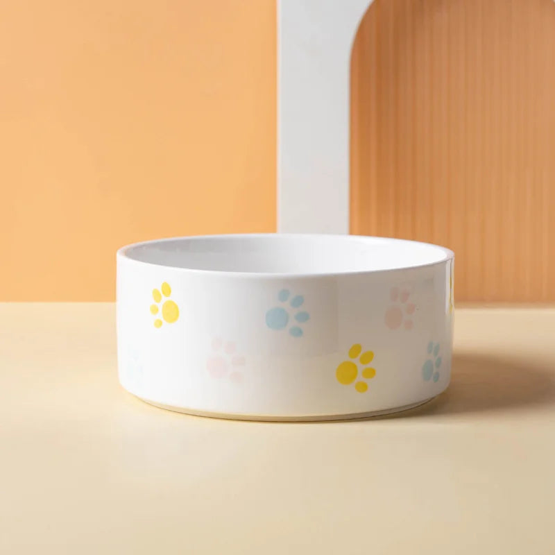 Ceramic Cat Bowl with Wooden Stand