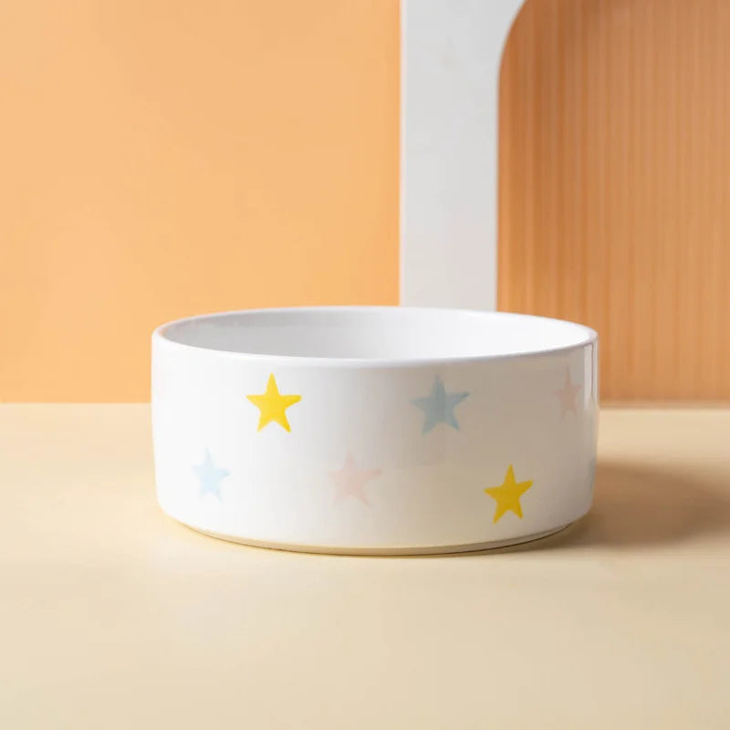 Ceramic Cat Bowl with Wooden Stand