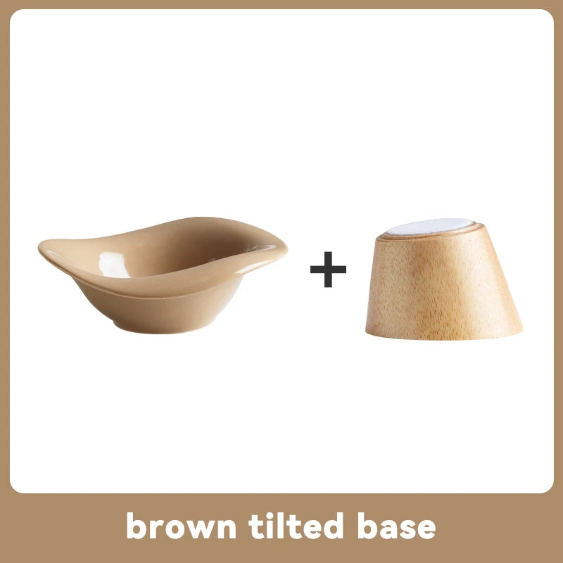 Raised Tilted Cat Bowl with Wooden Stand