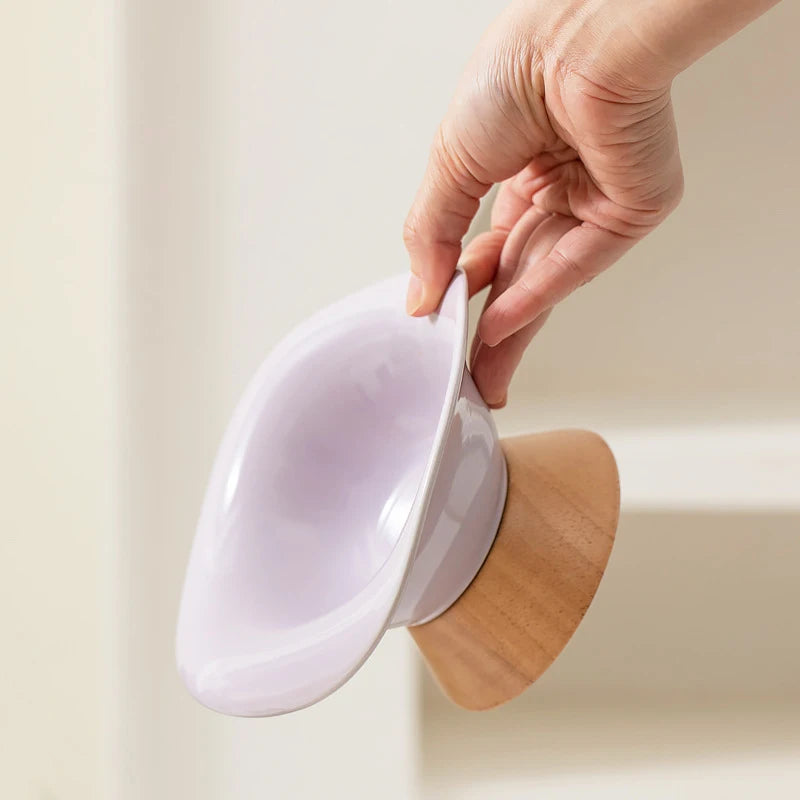 Raised Tilted Cat Bowl with Wooden Stand