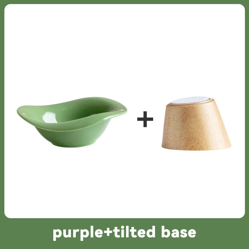 Raised Tilted Cat Bowl with Wooden Stand