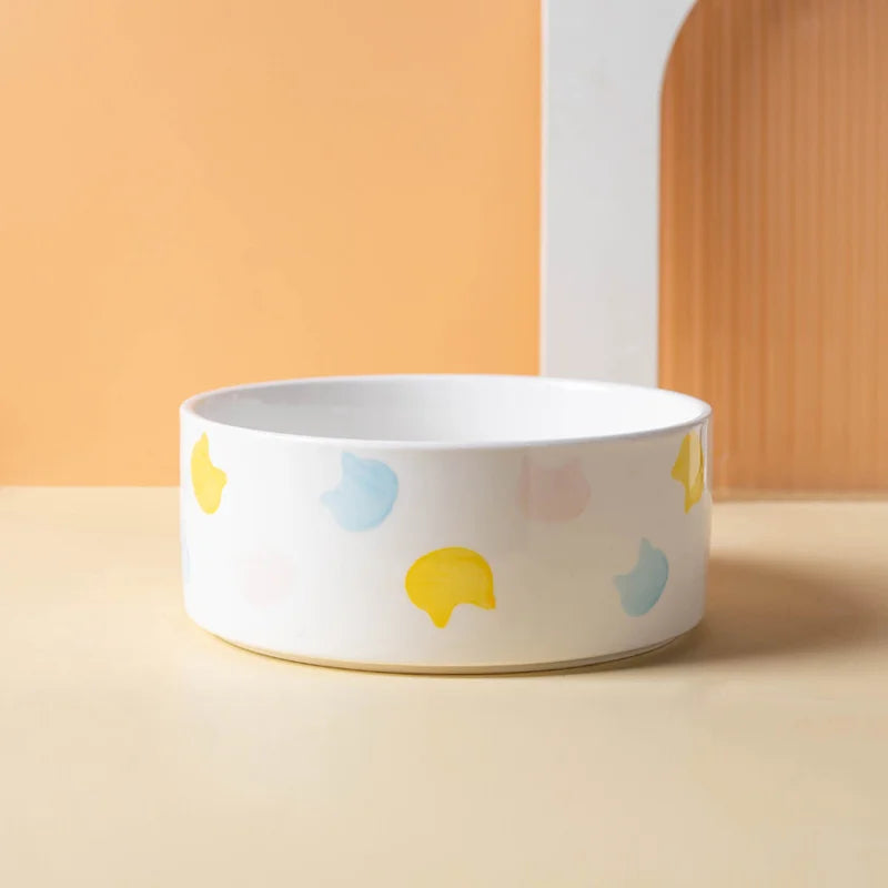 Ceramic Cat Bowl with Wooden Stand