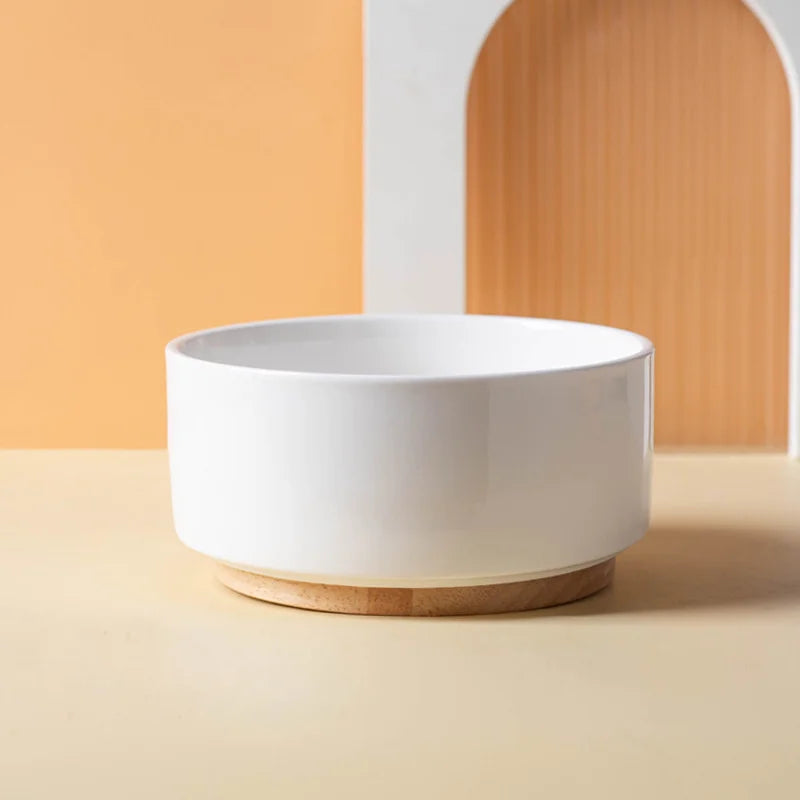 Ceramic Cat Bowl with Wooden Stand