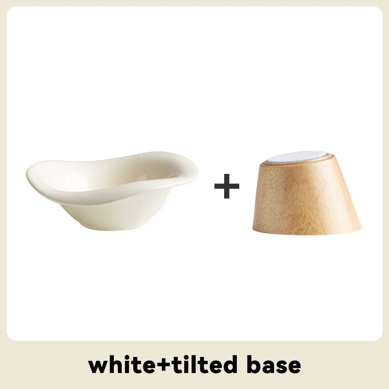 Raised Tilted Cat Bowl with Wooden Stand