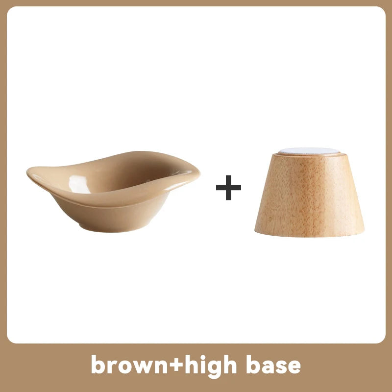 Raised Tilted Cat Bowl with Wooden Stand