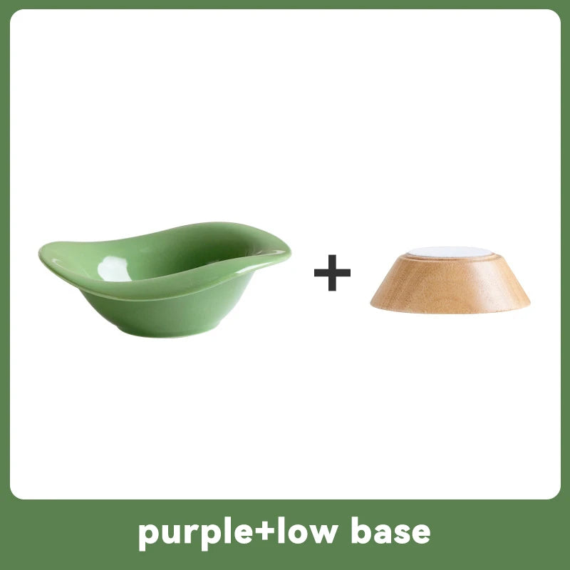 Raised Tilted Cat Bowl with Wooden Stand