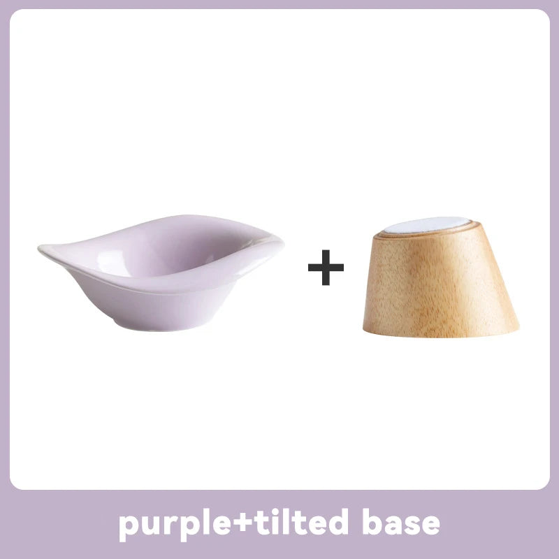 Raised Tilted Cat Bowl with Wooden Stand