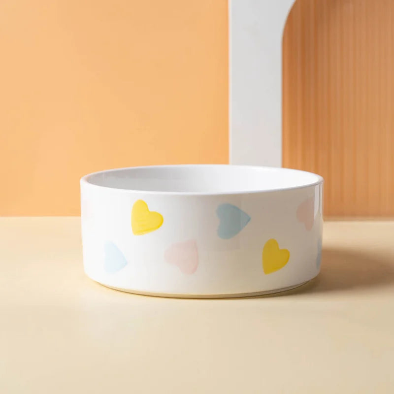 Ceramic Cat Bowl with Wooden Stand