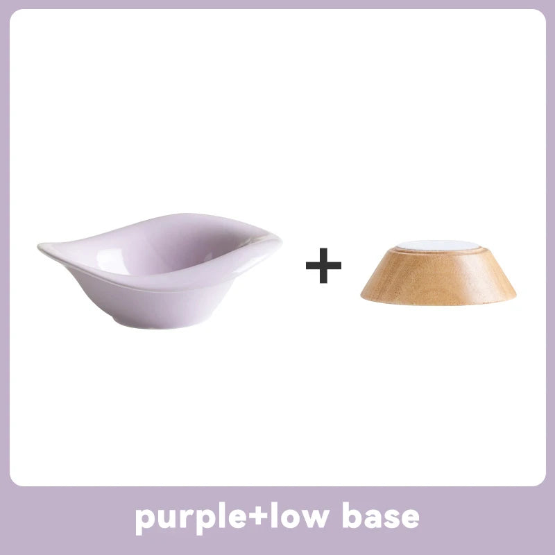 Raised Tilted Cat Bowl with Wooden Stand