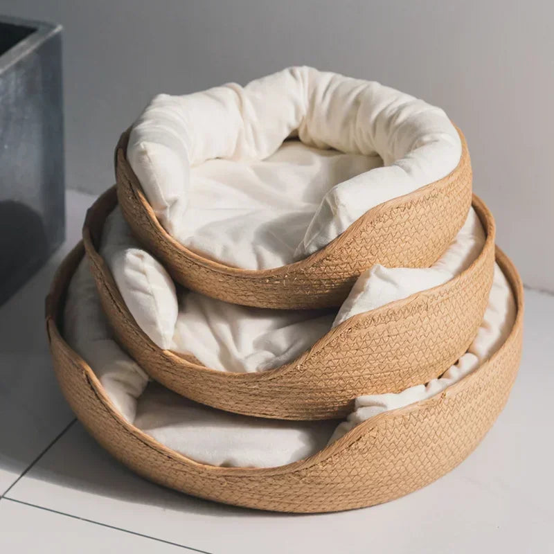 Bamboo Woven Cat Bed with Cushion