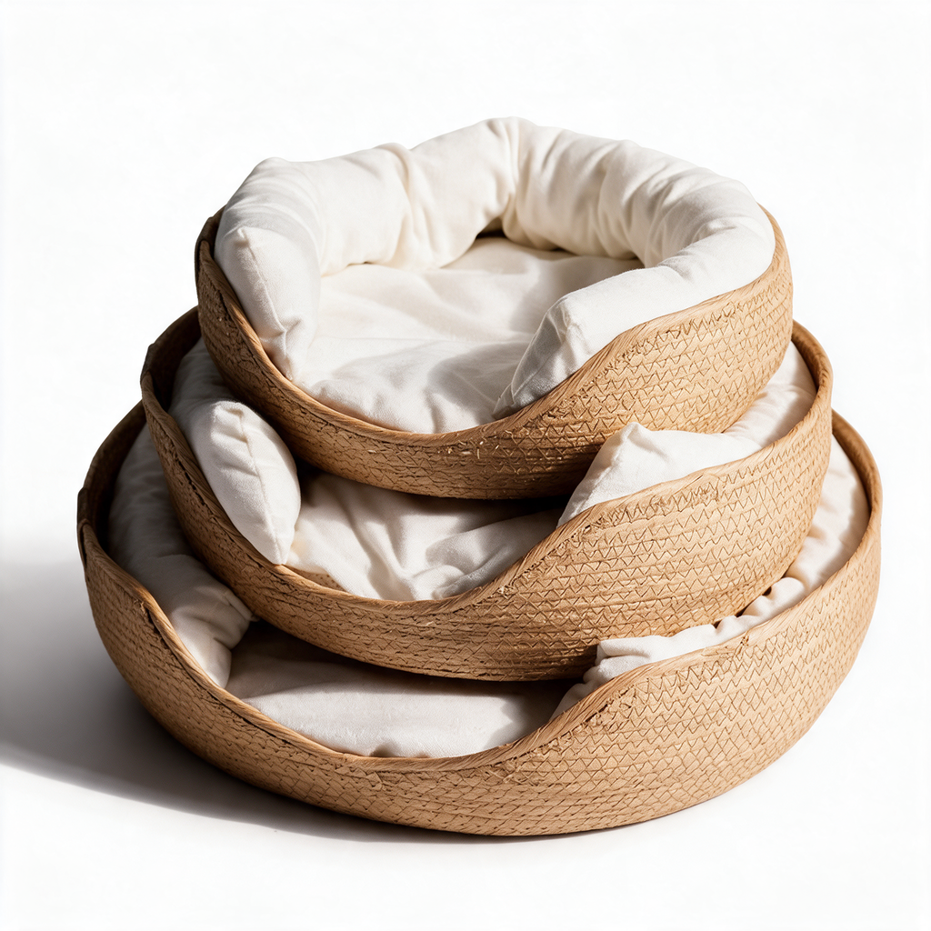 Handwoven bamboo pet basket bed
