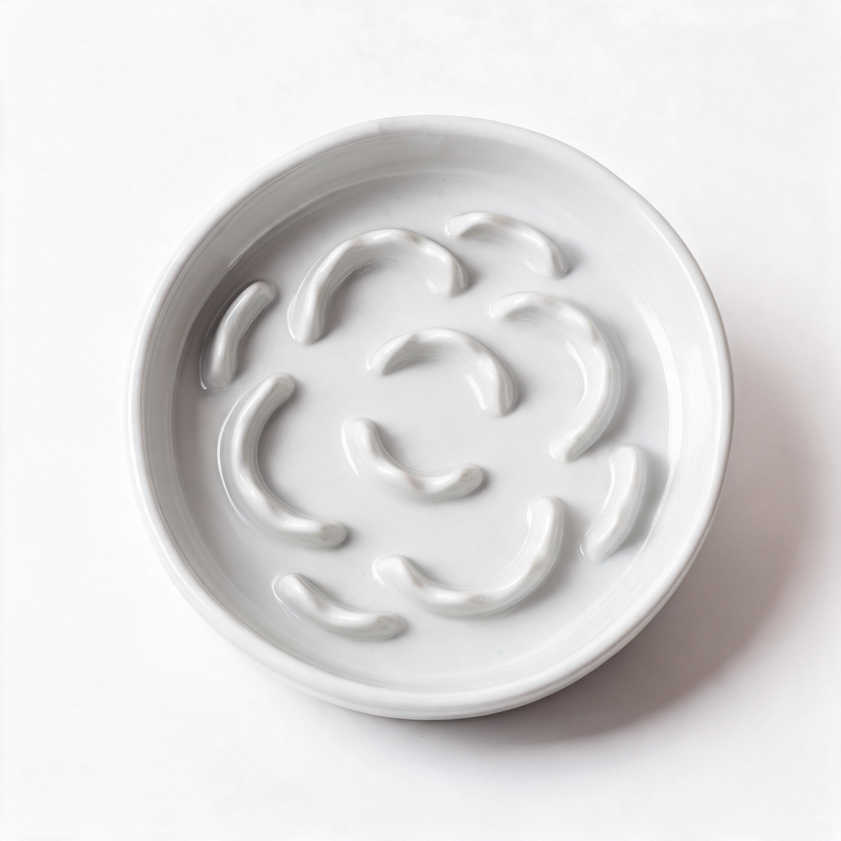 Ceramic slow feed cat bowl - White