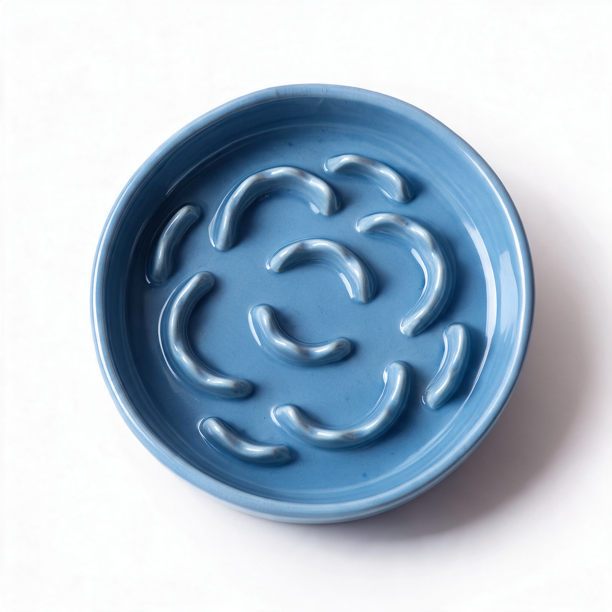 Ceramic slow feed cat bowl - Blue