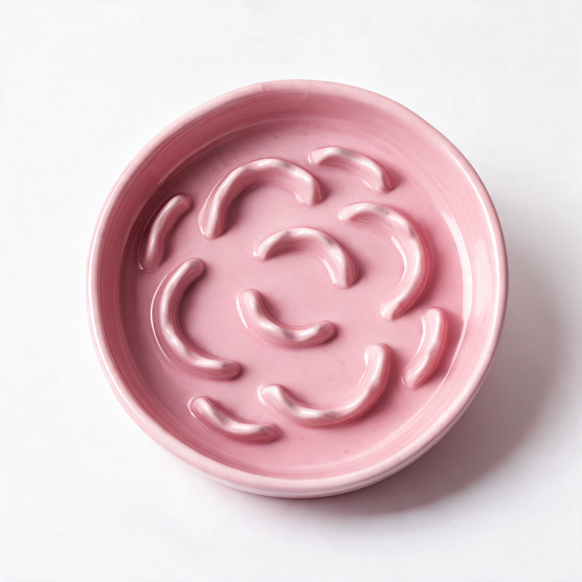 Ceramic slow feed cat bowl - Pink