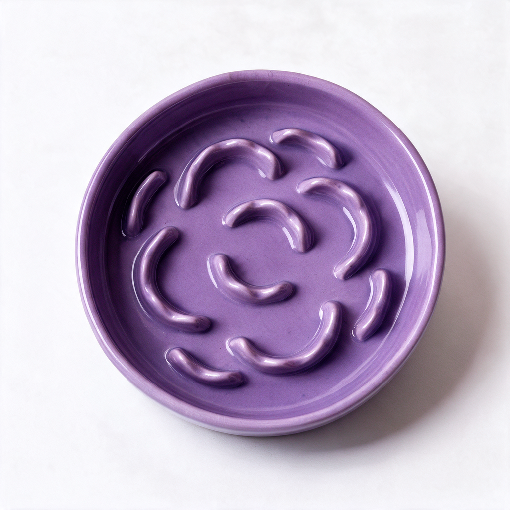 Ceramic slow feed cat bowl - Purple