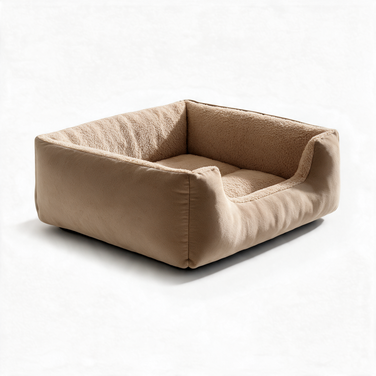 Square plush cat bed - Light Brown