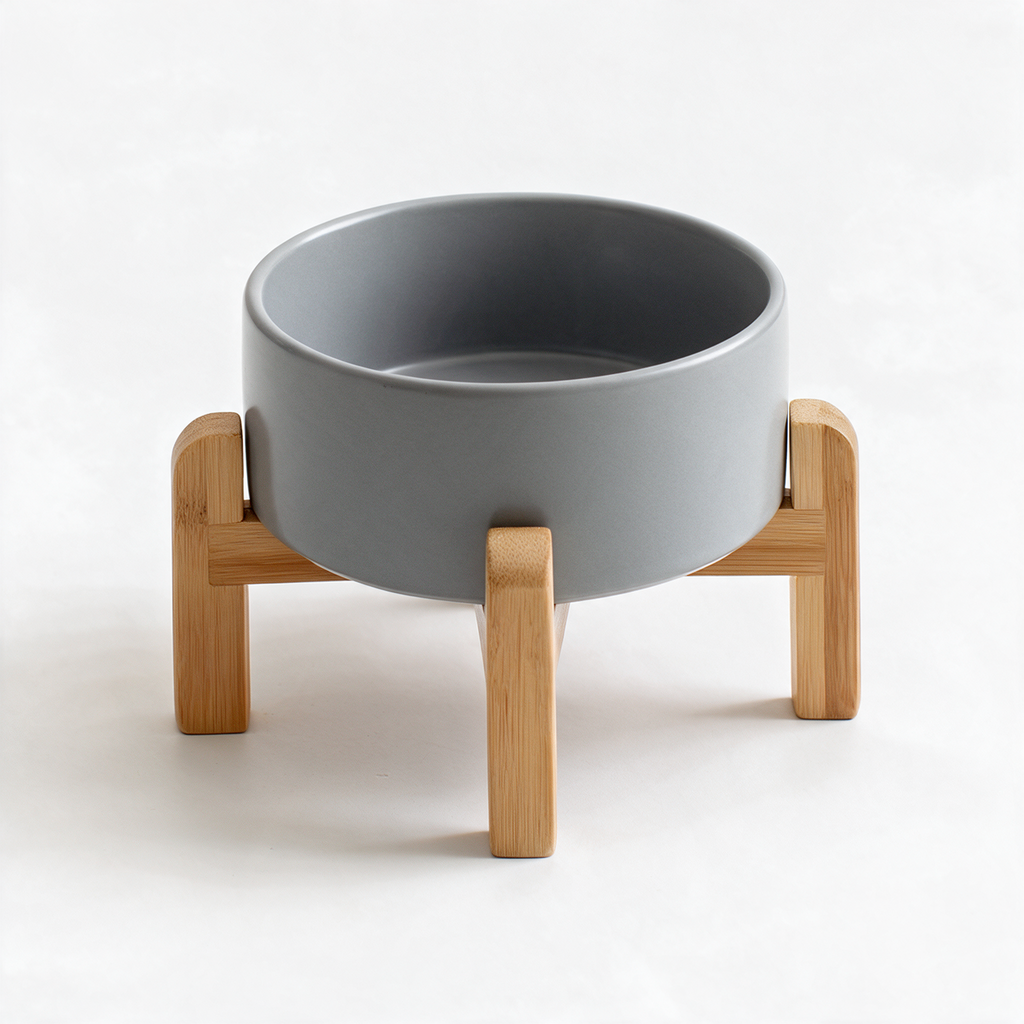 Elevated ceramic dog bowl - Gray, single