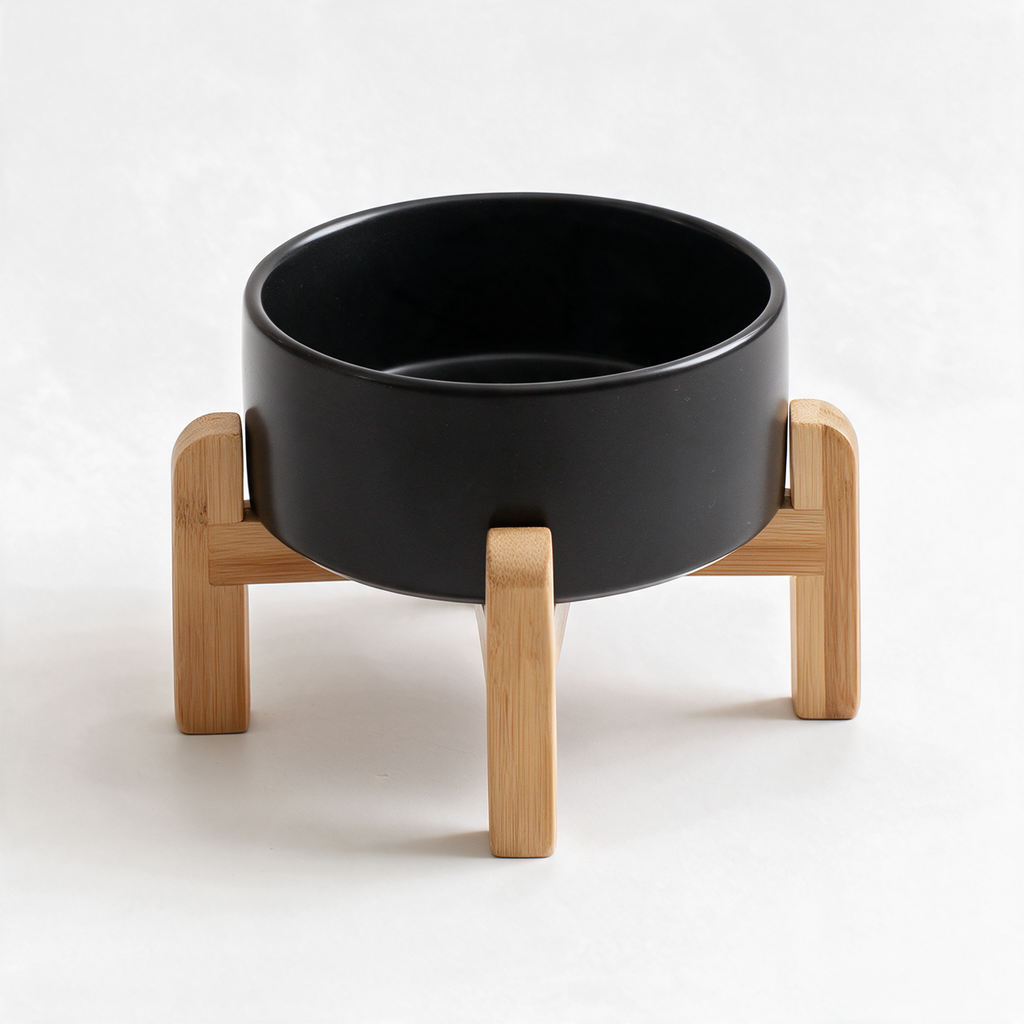 Elevated ceramic dog bowl - Black, single