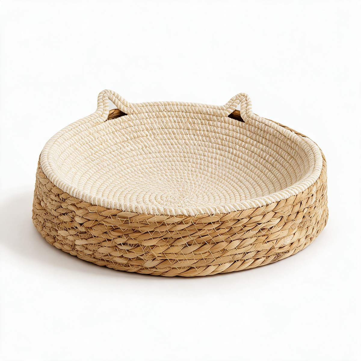 Rattan cat sofa bed with scratch board on white background