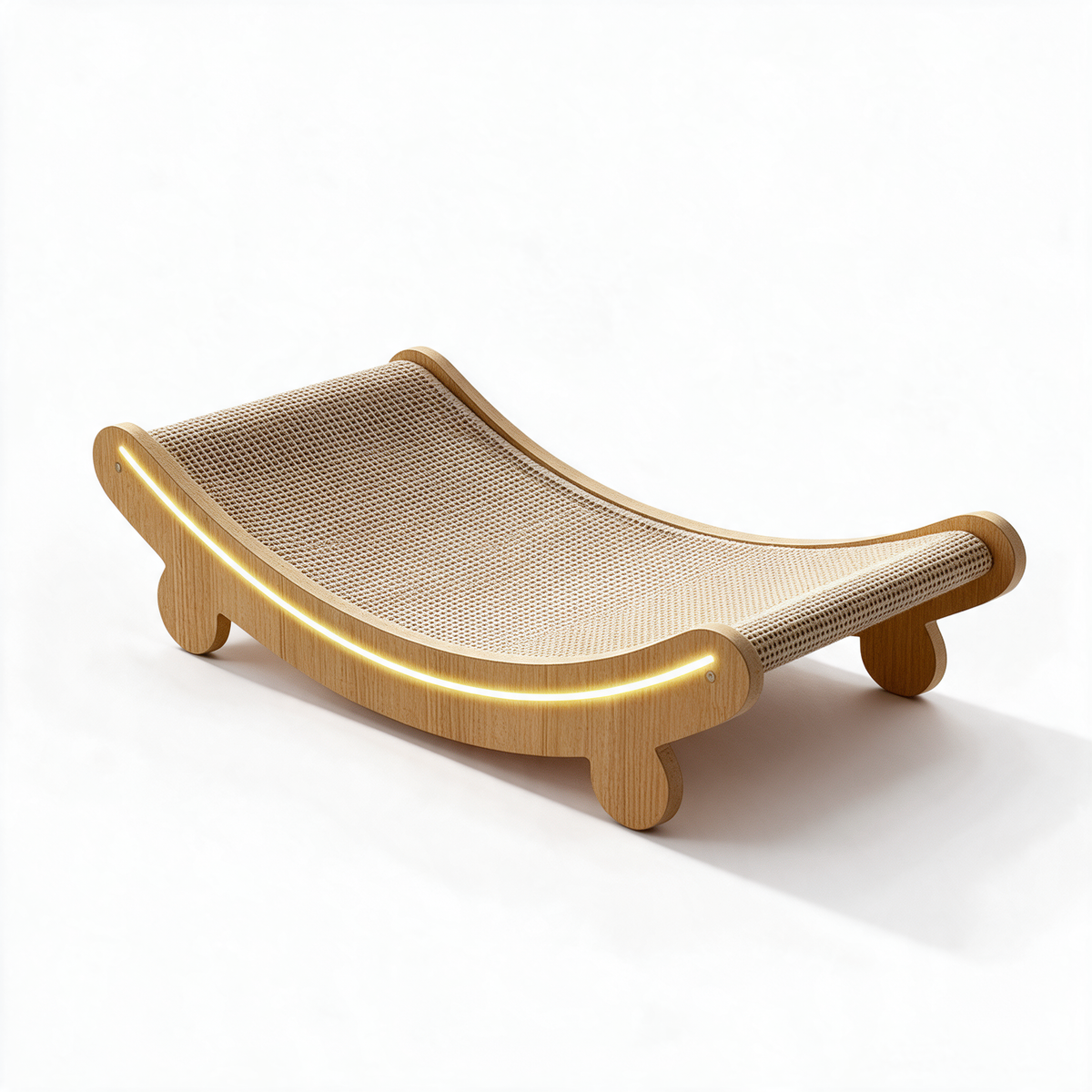 Curved cat scratching lounge on white background